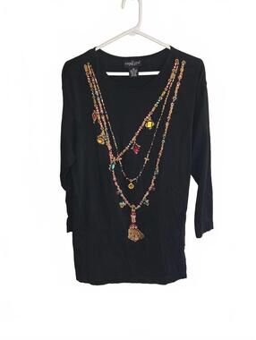 Carole Little Sport Black Embellished Long Sleeve Tunic Top